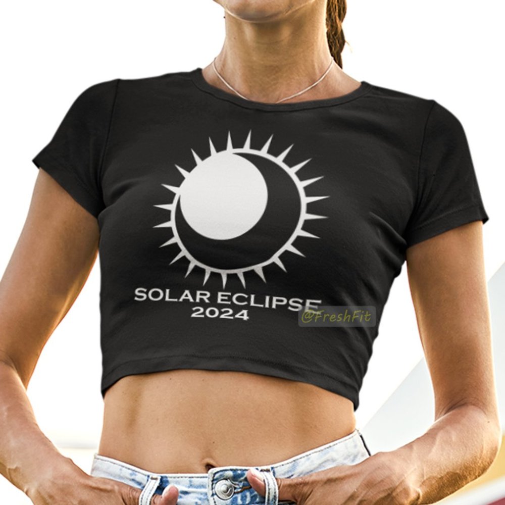 🆕Solar Eclipse 2024 Shirt Black Fitted Crop Top Tee